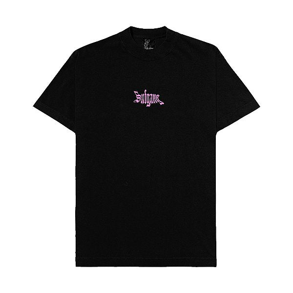 Camiseta SufGang Básica 1.4 Preta "logo rosa"